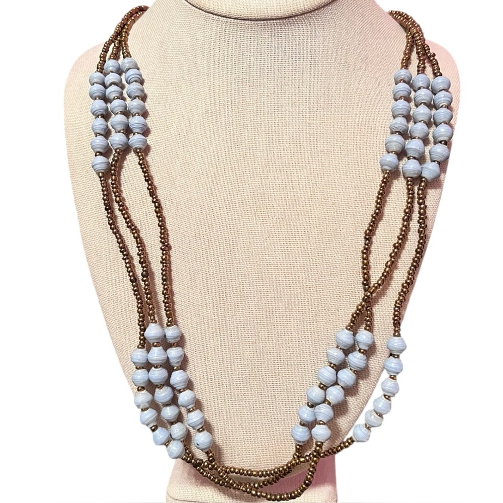 Vintage Teng Yue Light Blue and Bronze Multi-Strand Beaded Necklace